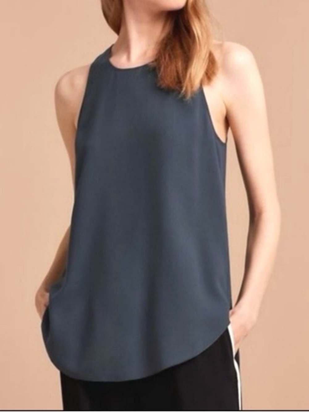Wilfred Aritzia Gray Sevres Minimalist Sleeveless Zip-Back Blouse Size Small